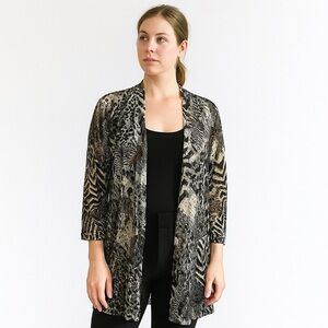 Chico’s Sheer Animal Print‎ Open Front Kimono Cardigan Size 2 Large